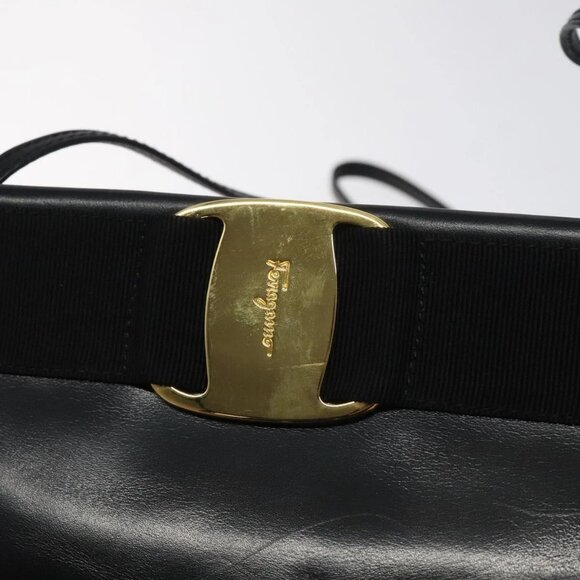 Salvatore Ferragamo Vala Shoulder Bag Leather Black Gold Auth - Picture 9 of 16